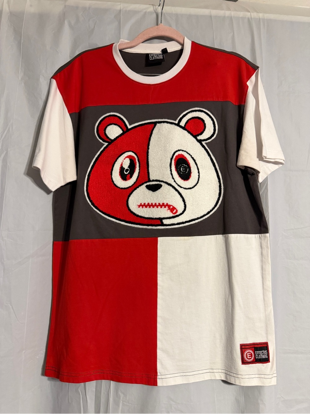 Effectus Clothing Bear Graphic T Shirt Large Red White Gray Chenille Streetwear